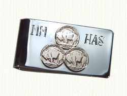 Sterling silver nickel money clip with 14KY nickels