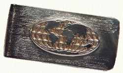 Sterling money clip with photo etched, raised globe